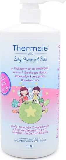 Thermale MED Baby Shampoo & Bath 1000ml – Σαμπουάν & Αφρόλουτρο για Ευαίσθητη Παιδική Επιδερμίδα